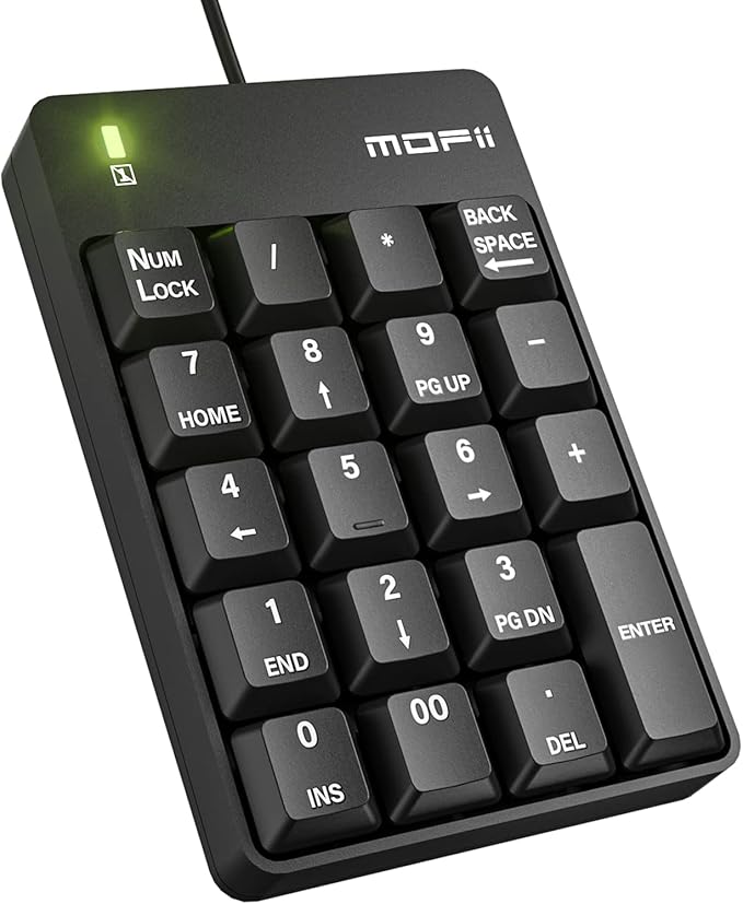 MOFII Wireless Number Pad with Bear - Mixed Blue Numeric Keypad 18 Keys 2.4G Round Keycap Colorful Extensions Cute Numpad, Portable Accounting Financial Retro Numpad 10 Key for Laptop/PC/Notebook