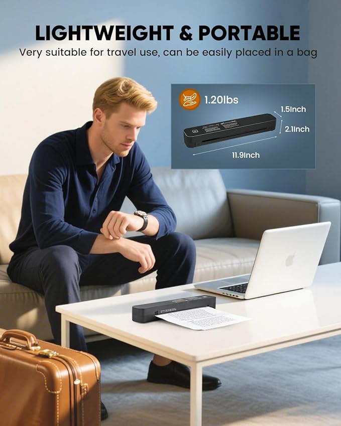 Saker Wireless Thermal Mobile Printer - Inkless, Portable Printer, Supports 8.5" X 11" US Letter & A4 Size, Compatible with Phone & Laptop - Ideal for Home, Car, Office & Travel