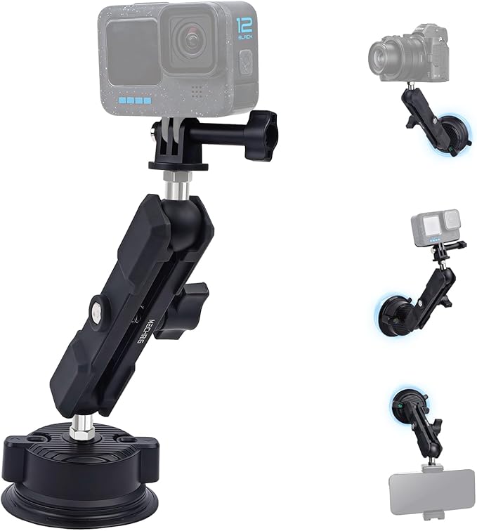Magnetic Camera Mount for Action Camera, 12 Strong Magnet Base with 360 Rotation Ball Head- Quick Car Holder Attachment for DJl Action 5 Pro 4 Osm0 Pocket 3 GoPrO Max her0 13 12 lnsta36o X5 X4