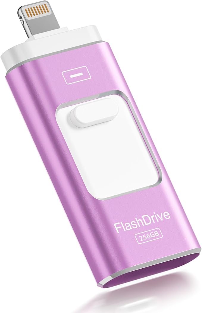 Apple MFi Certified 256GB Flash Drive for iPhone Thumb Drive Photo Stick, USB Memory Stick iPhone Flash Drive for Photos Videos, High Speed Jump Drive Compatible for iPhone/iPad/Android/PC (Pink)