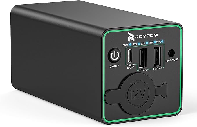 RoyPow 30W PD Portable Charger with 12V/10A Cigarette Lighter Socket, 86.58Wh USB C Laptop Power Bank, 18W QC& 12V DC External Battery Pack, Perfect for MacBook Air iPad Dash Cam or Camping (Standard)