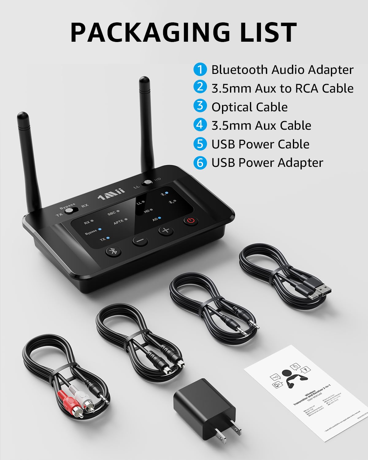 1Mii B03 Bluetooth 5.3 Transmitter Receiver for TV Home Stereo