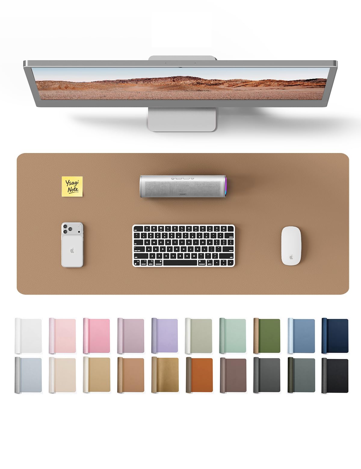 YSAGi Leather Desk Protector, Office Mat, Large Mouse Mat, Non-Slip PU Leather Blotter, Laptop Desk, Waterproof Writing Pad for Office and Home (Blue, 23.6" x 13.8")