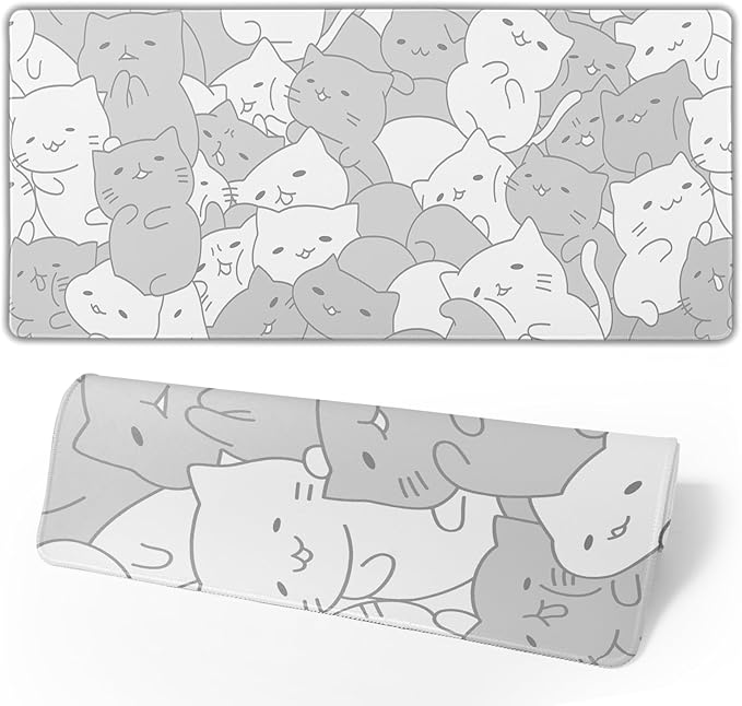 Japanese Sea Wave Large Mouse Pad, Anime Black Gaming, Extended Kanagawa Mat Desk Pad, 3mm Thick Long Non-Slip Rubber Base Mice Pad, 31.5 X 11.8 Inch