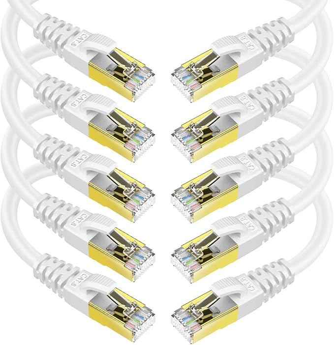 KASIMO CAT 8 Ethernet Cable Shielded SFTP Internet Network Patch Cord, Heavy Duty High Speed LAN Cables w Gold Plated RJ45 Connector Professional for Router, Modem