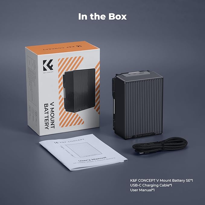 K&F CONCEPT V Mount Battery, 99Wh 6700mAh V-Mount Battery with PD 100W USB-C Fast Charging, with Dual D-TAP/A/USB-C/DC/TFT Display/Emergency Light for Camera, Camcorder, Monitor, Video Light