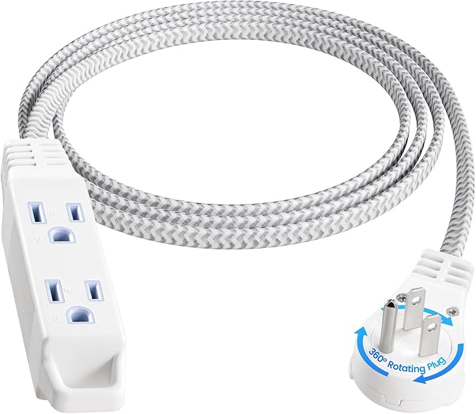 SURAIELEC 10Ft 360° Rotating Flat Plug Extension Cord with 3 Outlets