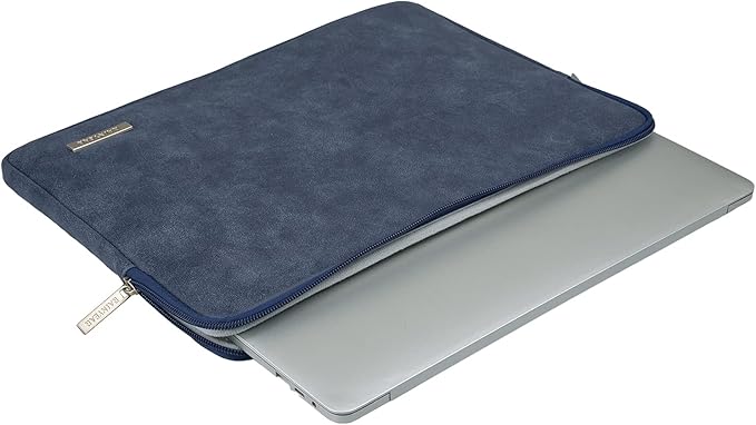 RAINYEAR 13 Inch Laptop Sleeve PU Suede Leather Case Padded Bag, Deep Blue