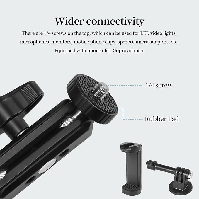 FIFIELD 22" Magic Arm with Super Clamp Overhead Camera Mount for Camera, 1/4” Threads Adjustable Desktop Stand Holder Compatible with Phone Microphone Webcam Action Camera Video Light