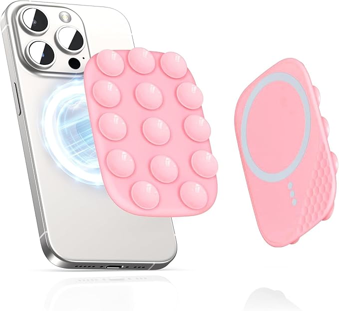 Magnetic Phone Suction Grip, Shower Phone Holder for MagSafe, Octo Phone Sticky Buddy Suction Grip for iPhone 16 15 14 13 12, Birthday Christmas for Women Black