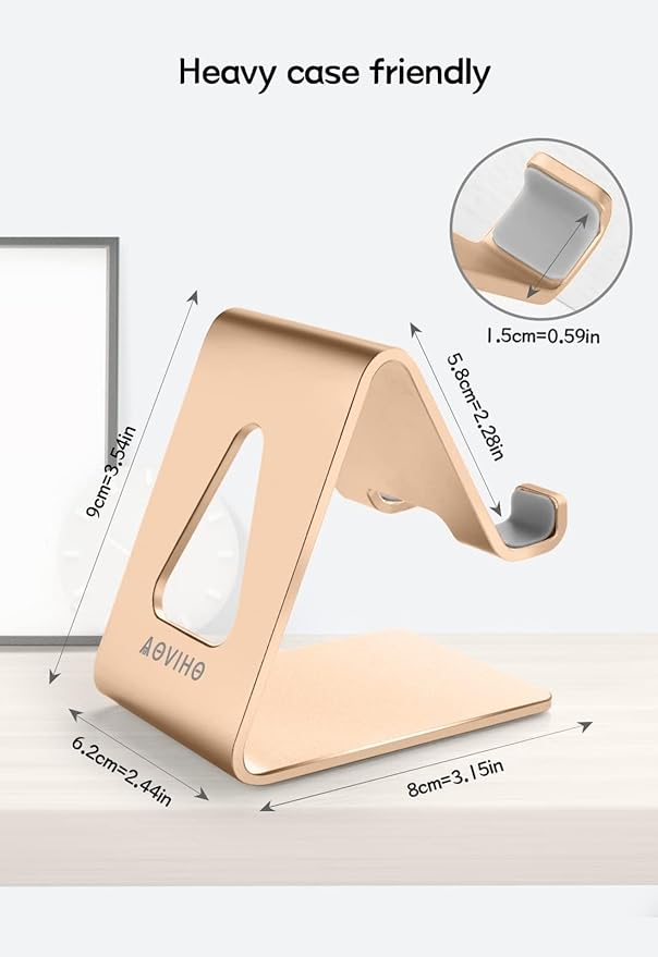 Desk Cell Phone Stand Phone Holder, Aluminum Phone Cradle Dock for iPhone 15 14 13 12 pro Mini 11 X Xs max 8 7 6 6s Plus SE Samsung All Smart Phones, Rose Gold