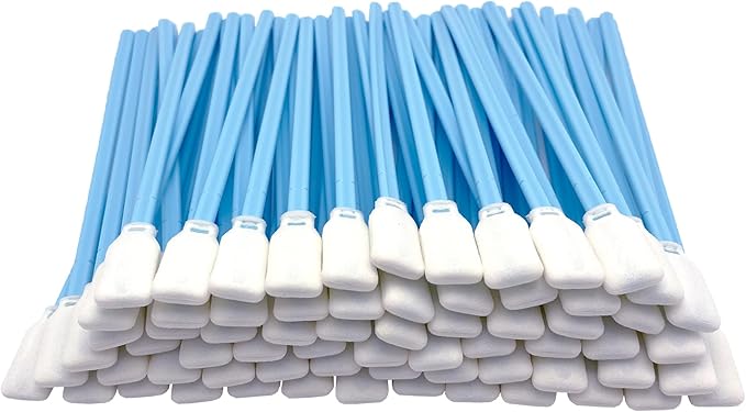 100 Pcs Solvent Resistant Professional Lint Free Swabs, 6.37" Long Handle Foam Swabs for Electronics, Camera Sensors, Printers, Optical Lenses