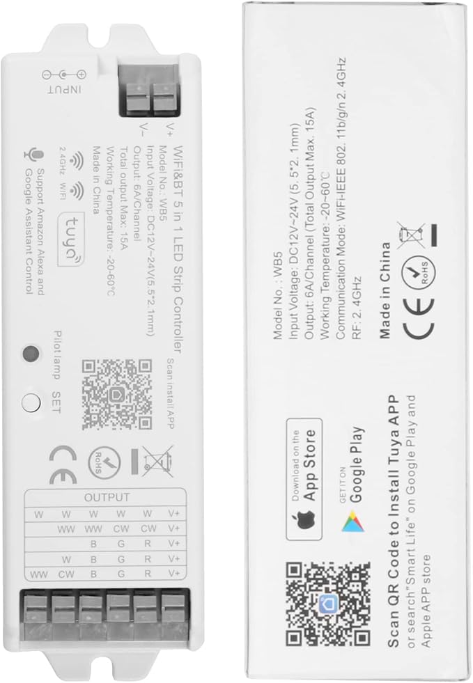 HUSUKU RS Series RGB CCT LED Controller Kit (R1+S1), 12-24V 180W-360W, RF Wireless Remote Control / 5-in-1 WiFi Controller Compatible with Alexa Google Home Smart Life Tuya Smart APP Control