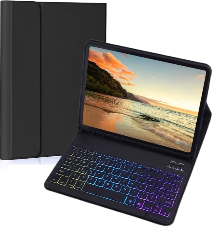 NUWONAYA Keyboard Case for Galaxy Tab S6 Lite 10.4 Inch 2024/2022/2020, Slim Lightweight 7 Color Rainbow Backlight Detachable Magnetic Bluetooth Keyboard Cover with S Pen Holder