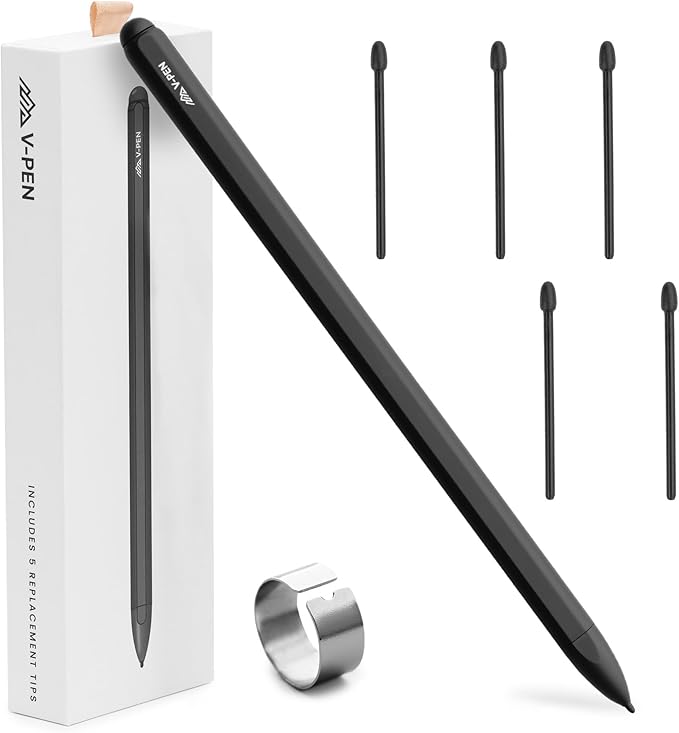V-Pen EMR Stylus Remarkable 2 Pen Replacement with Digital Eraser + 5 Tips | 4096 Pressure Level Sensitivity & Palm Rejection | Digital Pen Marker Plus Compatible Kindle Scribe & Tablet Pen | White