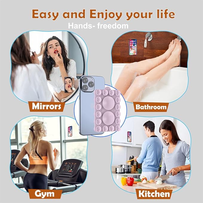 Silicone Suction Phone Holder Mount,Silicon Adhesive Phone Accessory for iPhone and Android, Hands-Free Mirror Shower Phone Holder,TikTok Videos and Selfies (Violet 2Pack, Double Sided)