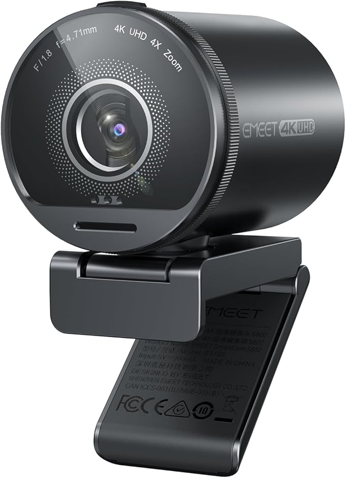 EMEET SmartCam S800-4K Webcam with Tripod for Streaming, Sony 1/2'' Sensor
