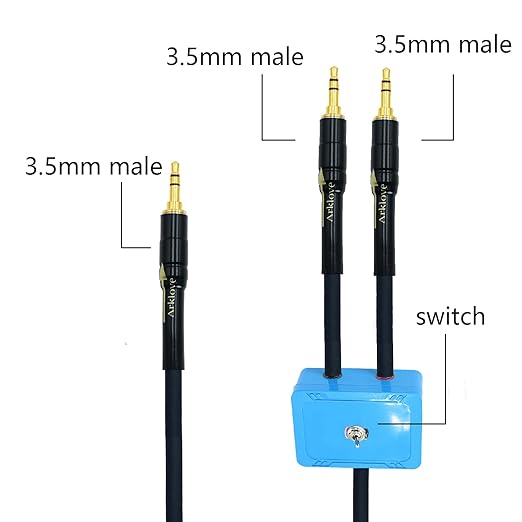 15ft Sound Channel swicher 1/8" aux Input 3.5mm Female to 2X 3.5 Output Switch Selector 2 in 1 Out R/L Stereo Audio 1 in 2 Out Stereo Audio Splitter with Phone pc Player