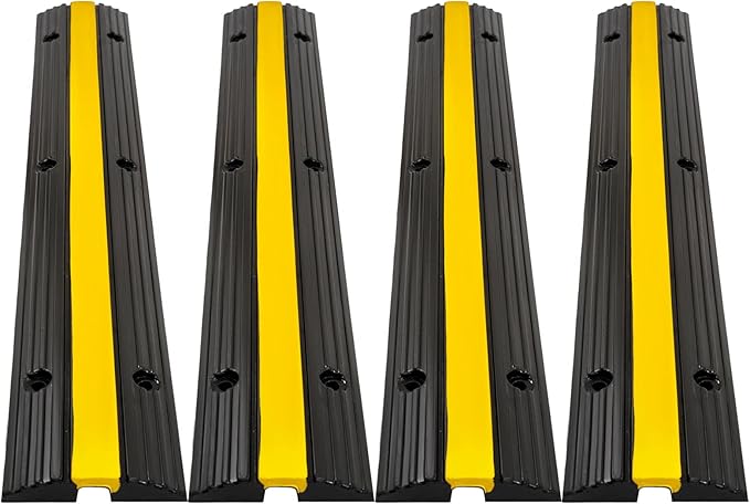 CXRCY Cable Ramp 3 Pack 2 Channel 11000lbs axle Capacity Floor Cord Cable Protector, Rubber Speed Bumps Hose Protector Ramps for Wire/Hose/Pipe Hider Driveway &Outdoor 40x10x2 inch(L x W x H)