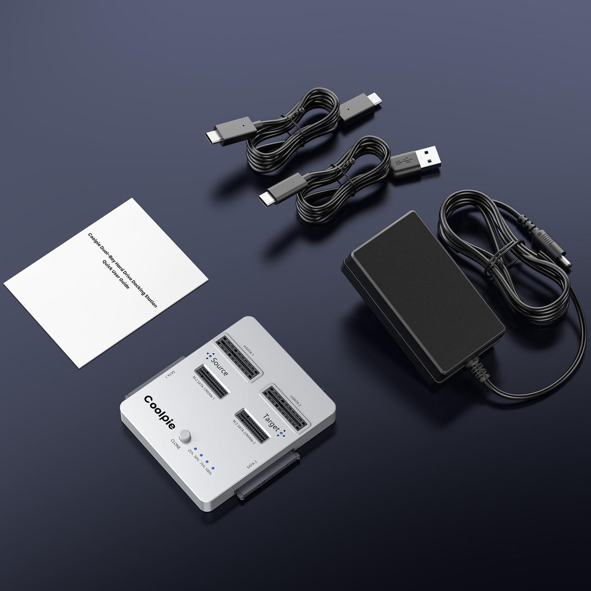 Coolpie 4-in-1 SSD Cloner, Supports M.2 NVMe/SATA 4 Mode (Silver)
