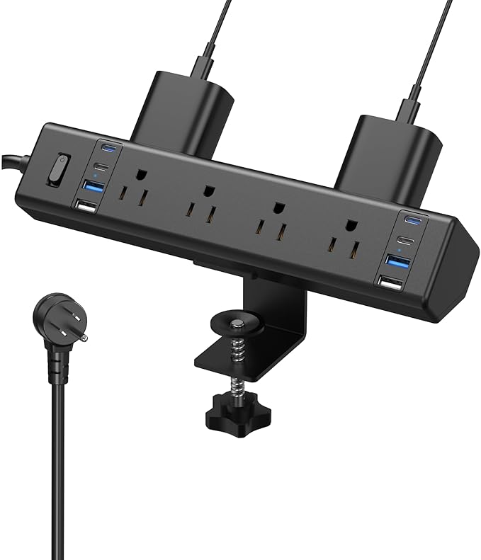 VILONG Desk Clamp Power Strip, Edge Mount, 8AC, 8USB (4 USB-C), 1200J