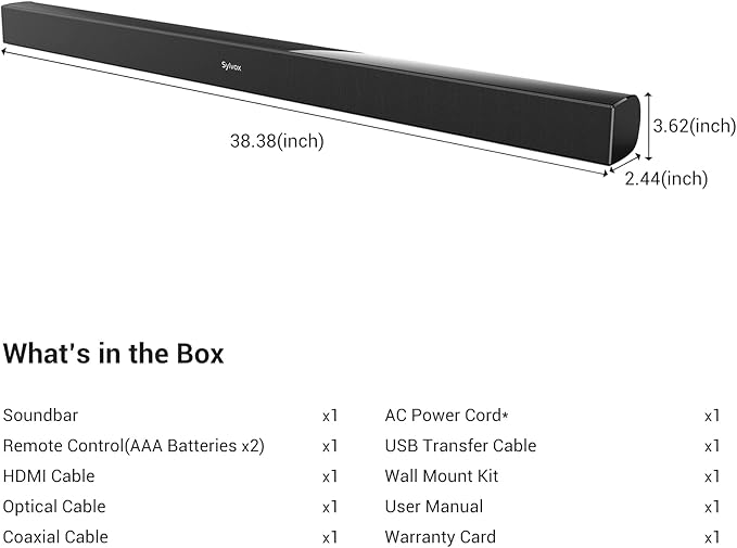 SYLVOX Elf S2 Soundbar, Bluetooth Sound bar for TV IP65 Waterproof, 60W TV Speaker with 3D Surround Sound, Movie/News/Music Mode, Wireless Connection, HDMI ARC, Music Streaming, Wall Mountable
