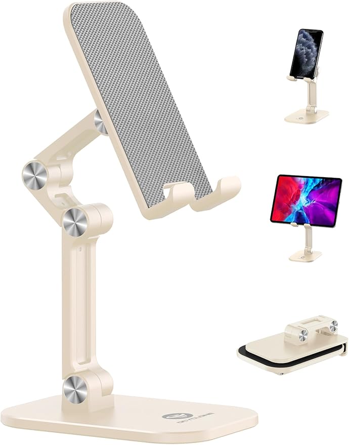 OCYCLONE Phone Stand, Adjustable Height and Angle Foldable Cell Phone Stand Holder for Desk, Taller iPhone Stand Compatible with 4.7"-13" Smartphones iPad Tablet