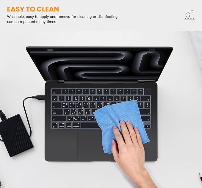 Korean Silicone Keyboard Cover Skin for 2024 2023 14.2 inch Apple MacBook Pro 14 A3112 A3401 A3185 A2992 A2918 A2442 A2779/Pro 16 A3403 A3186 A2991 A2485 A2780 with M4 M3 M2 M1 Pro Max Chip - Black