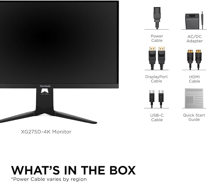 ViewSonic XG275D-4K 27 Inch 4K UHD Gaming Monitor with Switchable Refresh Rate Up to 320Hz, 0.5ms Response Time, AMD FreeSync Premium, Advanced Ergonomics, HDMI, DisplayPort, and 65W USB-C