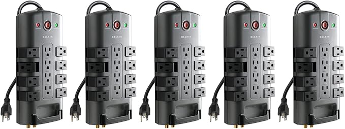 Belkin Surge Protector Power Strip w/ 8 Rotating & 4 Standard Outlets - 8ft Sturdy Extension Cord w/ Flat Pivot Plug for Home, Office, Travel, Desktop & Charging Brick - 4320 Joules of Protection