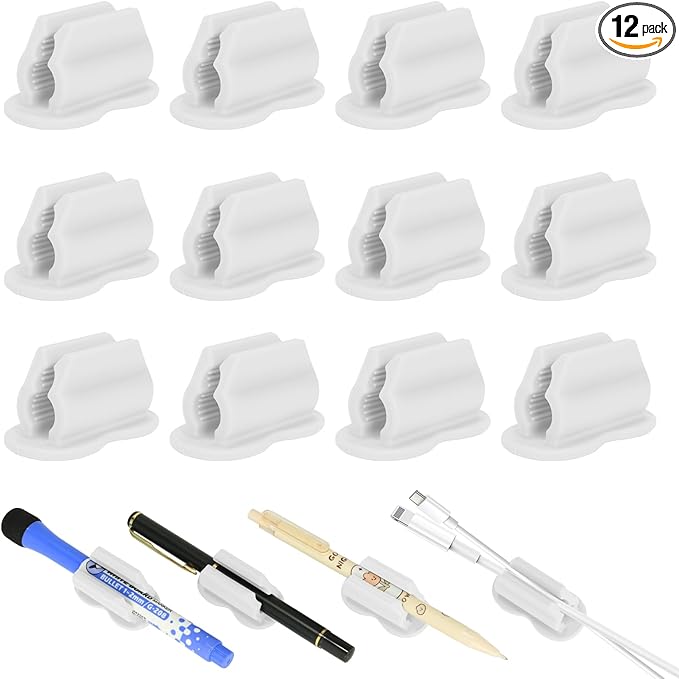Adhesive Pen Holder Pencil Holder for Desk Wall Clipboard Notebook Car 12PCS Dry Erase Marker Holder for Whiteboard Fridge Office Accessories Teacher Supplies Classroom Must Haves (12PCS Black)