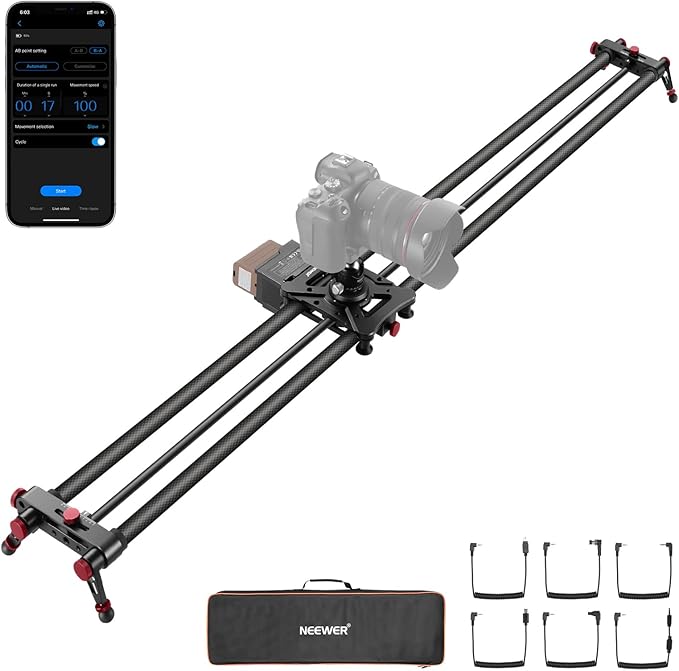 NEEWER 31.5"/80cm Motorized Camera Slider, App Wireless Control DSLR Carbon Fiber Dolly Rail Slider with 4400mAh F750 Battery (Charger Not Included), Support Video Mode, Time Lapse Photography