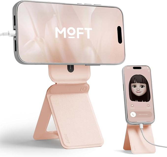 MOFT Phone Stand, Magnetic Phone Tripod Stand Stain-Resistant MOVAS Leather & Angle Adjustment & Strong Magnets Tripod for iPhone 17/16/15/14/13/12 (Included Metal Ring)-Sunset