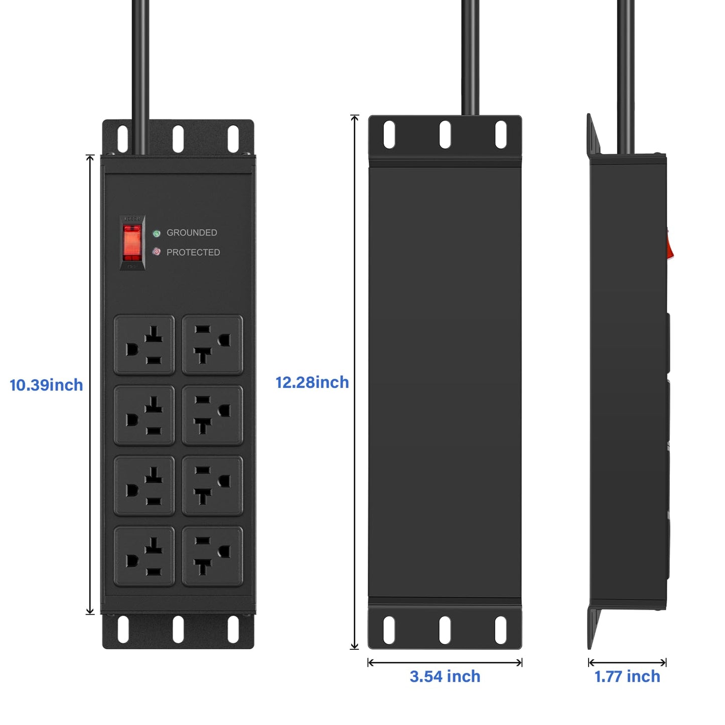 CCCEI 12 Gauge Heavy Duty Power Strip, 8 Ports, Black, 25FT.