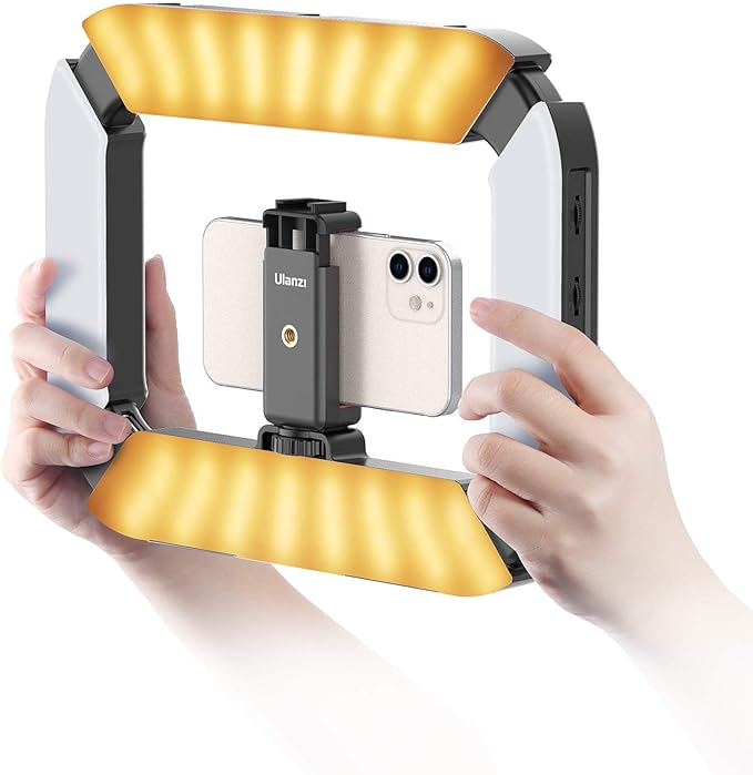 ULANZI Smartphone Video Rig with Light, U-Rig Light Cell Phone Handheld Stabilizer with Ring Light 2500K-9000K CRI 90+ for Filmmaking Live Steam YouTube Video Recording, with 5000mAh Build-in Battery