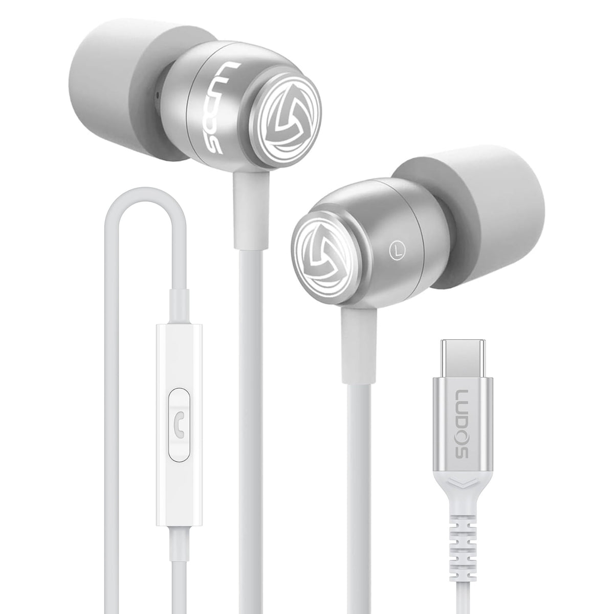 LUDOS Clamor Wired Earbuds in-Ear Headphones, 5 Years Warranty, Earphones with Microphone, Noise Isolating Ear Buds, Memory Foam for iPhone, Samsung, School Students, Kids, Women, Small Ears - Purple