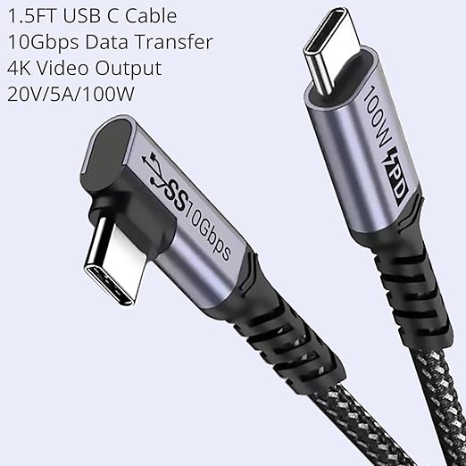 SUMPK 100W Short USB C Cable 3.1 Right Angle, 1.5FT 2 Packs, 10Gbps, 4K