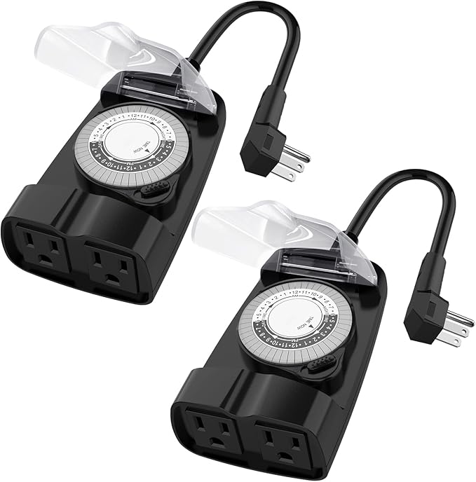 G-Homa Dusk to Dawn Outdoor Timer for Light Sensor Timer Waterproof 2 Grounded Outlets Timers for Christmas Light, 15A 1/2HP, CSA Listed (Turns on After Dusk)
