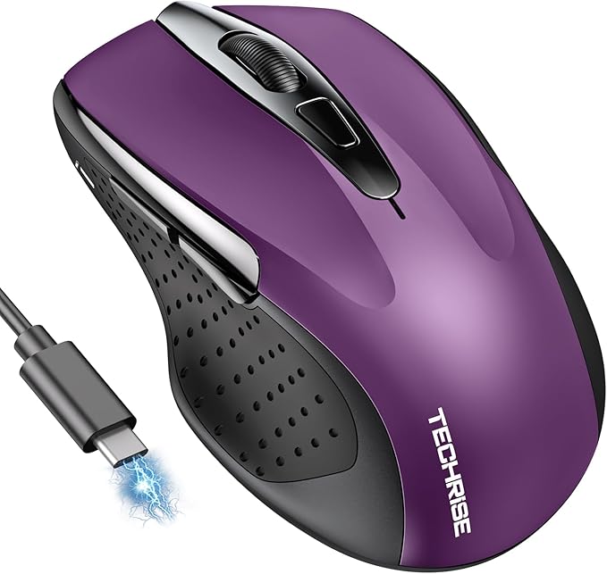 TechRise Bluetooth Mouse (BT5.0/3.0 & 2.4G) Rechargeable Wireless Mouse 2.4GHz with USB A Receiver, 4800 DPI Optical Tracking, 6 Adjustable DPI, Quiet Clicks, 6 Buttons