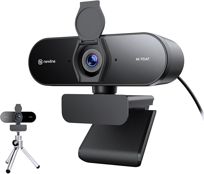 N newline 4K Webcam for PC with PDAF Autofocus, Privacy Cover, Dual Microphones, 4K@30FPS & 1080P@60FPS, Auto Light Correction, Plug & Play USB Camera for Laptop, Mac & Desktop, Streaming