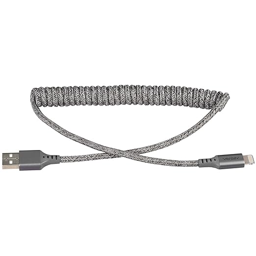 CHARGESYNC Helix Coiled USB C to USB Type C Cable 3FT, Gray