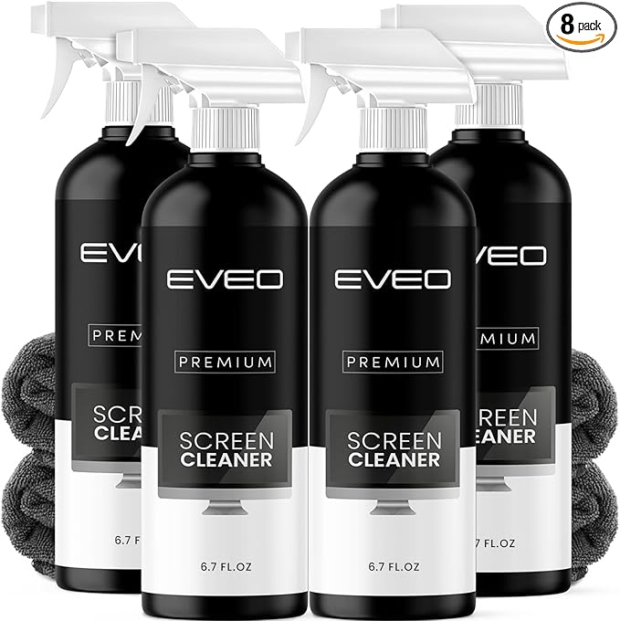 EVEO® Screen Cleaner Spray Kit (Streak-Free) TV Screen Cleaner for Smart TV, LCD, LED, OLED | Computer Screen Cleaner Spray and Wipe Microfiber Cloth - TV, Monitor, Laptop, iPad