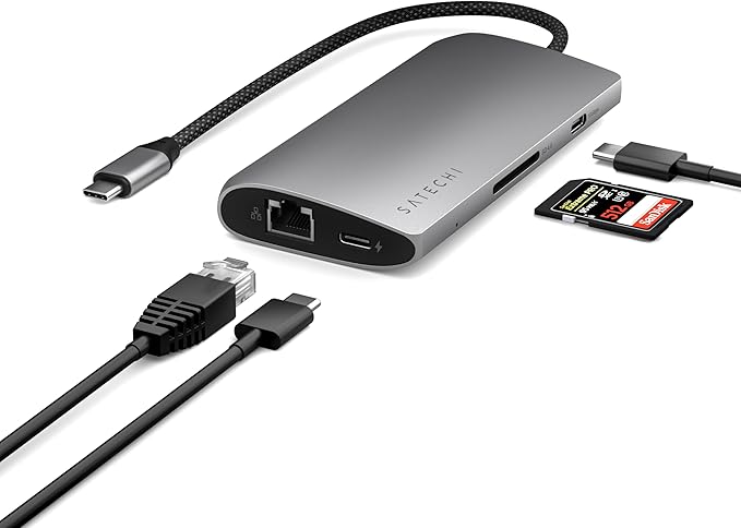 Satechi 8-in-1 USB-C Hub V3, 8K HDMI, 100W Charging, Ethernet