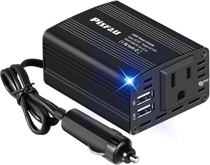 150W Car Power Inverter DC 12V to 110V AC Converter with 3.1A Dual USB Power inverters for Vehicles,Road Trip Essentials Camping Accessories Blue