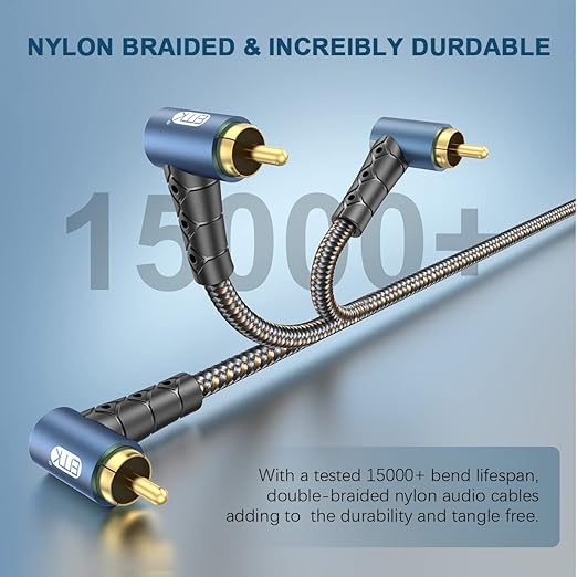 EMK RCA Subwoofer Cable 90 Degree RCA to RCA Audio Cable 24K Gold-Plated Nylon Braided Double Shielded Digital Analogue Supports Amplifiers,Home Theater,Hi-Fi Systems,Subwoofer(6.6ft/2m)