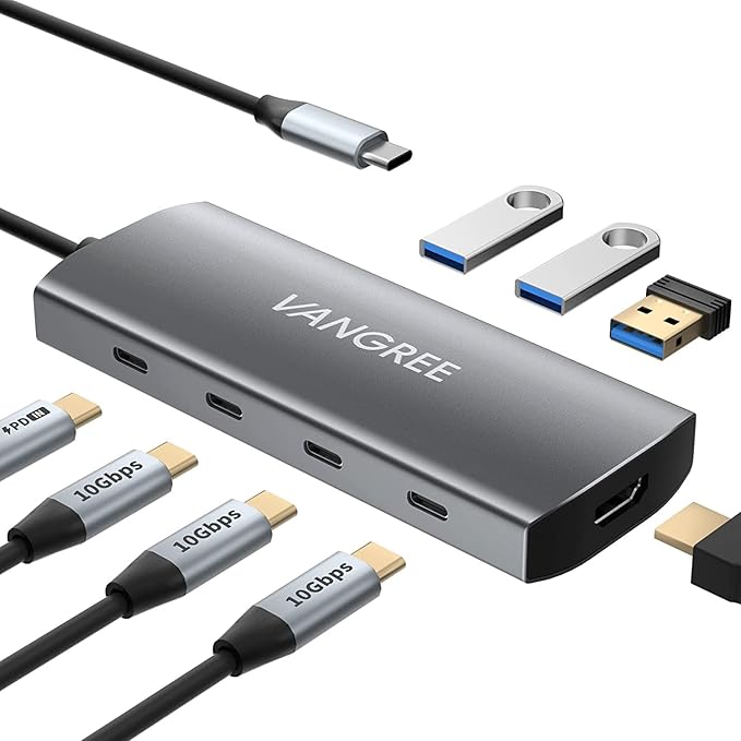 VANGREE USB C Hub 8 in 1, 3 USB-C+3 USB-A 3.2 10Gbps, 4K60Hz HDMI, 100W PD