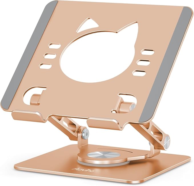 Aoviho Tablet Stand 360° Rotating Aluminum Holder, Adjustable, Portable and Foldable Monitors Stand for iPads, Compatible with 4-12.9" Tablets
