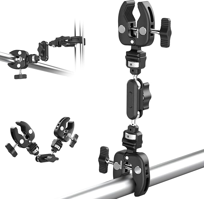 Neewer Double Super Clamp Camera Mount with Magic Arm, Cold Shoes for Desk Studio Light Stand Holder Photography Reflector, Flag, Cross Bars, Motorcycle, Umbrella, Pole Stick Shoot Accessories Tools