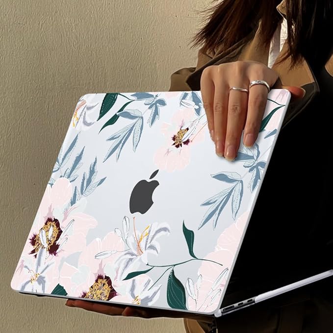 for MacBook Pro 13 Inch Case 2022 2021 2020 Release A2338 M2 M1 A2251 A2289, Plastic Hard Shell Case for MacBook Pro 13.3 inch with Touch Bar & Touch ID, Pink Peonies & Lilies