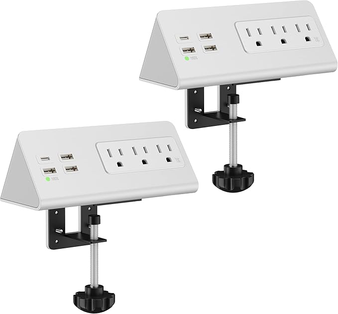 Nightstand Edge Mount Power Strip with USB-C Ports Tabletop Surge Protector Desk Clamp Power Sockets with 3 AC Outlets &4 Fast Charging USB Ports for Home Office Hotel and Dormitory